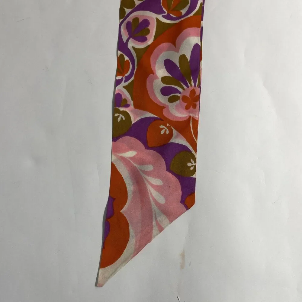 Orange Green Purple Pink White Double Sided 100% Silk Ponytail Scarf 48” X 4”